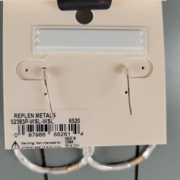 Silver Tone Hammered Teardrop Dangle Earrings Wire Wrap Accents New Directions - Picture 5 of 7